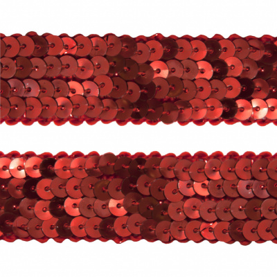 Тесьма с пайетками 3, шир. 20 мм/уп. 25+/-1 м, цвет красный - купить в Пскове. Цена: 778.19 руб.