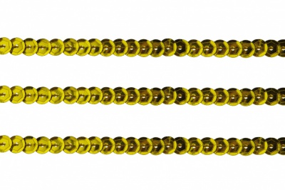 Пайетки "ОмТекс" на нитях, SILVER-BASE, 6 мм С / упак.73+/-1м, цв. А-1 - т.золото - купить в Пскове. Цена: 468.37 руб.