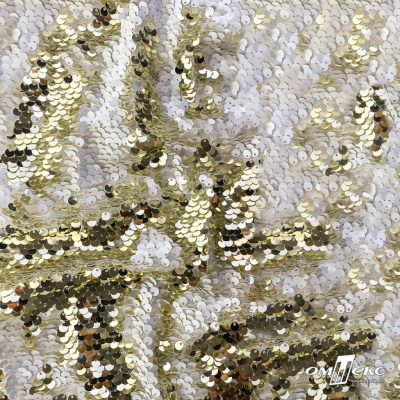 Трикотажное полотно, Сетка с пайетками, шир.130 см, #315, цв.-белый/золото - купить в Пскове. Цена 700.46 руб.