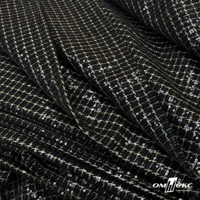 Ткань костюмная с пайетками, 100%полиэстр, 460+/-10 гр/м2, 150см #309 - цв. чёрный - купить в Пскове. Цена 1 203.93 руб.
