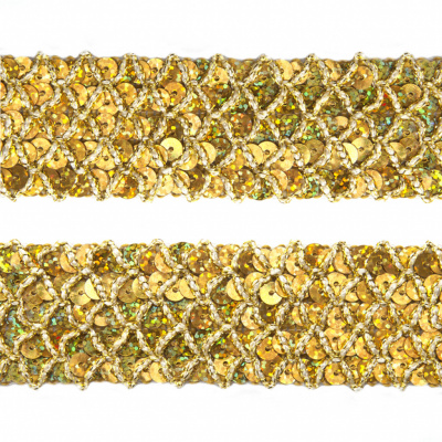 Тесьма с пайетками D16, шир. 35 мм/уп. 25+/-1 м, цвет золото - купить в Пскове. Цена: 1 281.60 руб.
