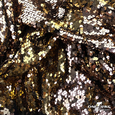Трикотажное полотно, Сетка с пайетками, шир.130 см, #315, цв.-бронза/золото - купить в Пскове. Цена 700.46 руб.