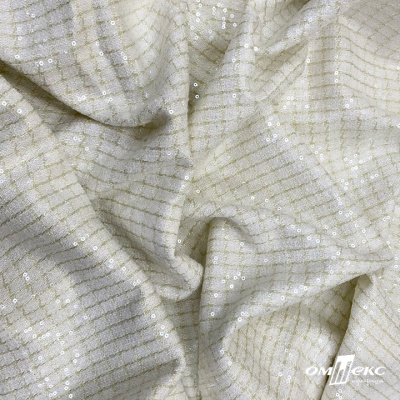 Ткань костюмная с пайетками, 100%полиэстр, 460+/-10 гр/м2, 150см #309 - цв. молочный - купить в Пскове. Цена 1 203.93 руб.