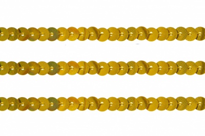 Пайетки "ОмТекс" на нитях, SILVER SHINING, 6 мм F / упак.91+/-1м, цв. 48 - золото - купить в Пскове. Цена: 356.19 руб.
