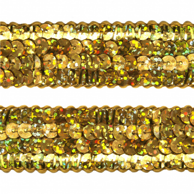 Тесьма с пайетками D16, шир. 20 мм/уп. 25+/-1 м, цвет золото - купить в Пскове. Цена: 778.19 руб.